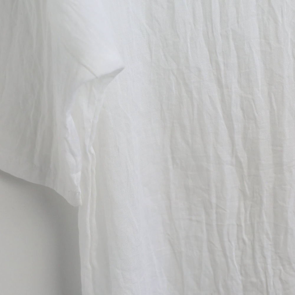 White lagenlook women loose fit top oversized tee S Misslook gauzy cotton sheer - Picture 7 of 10